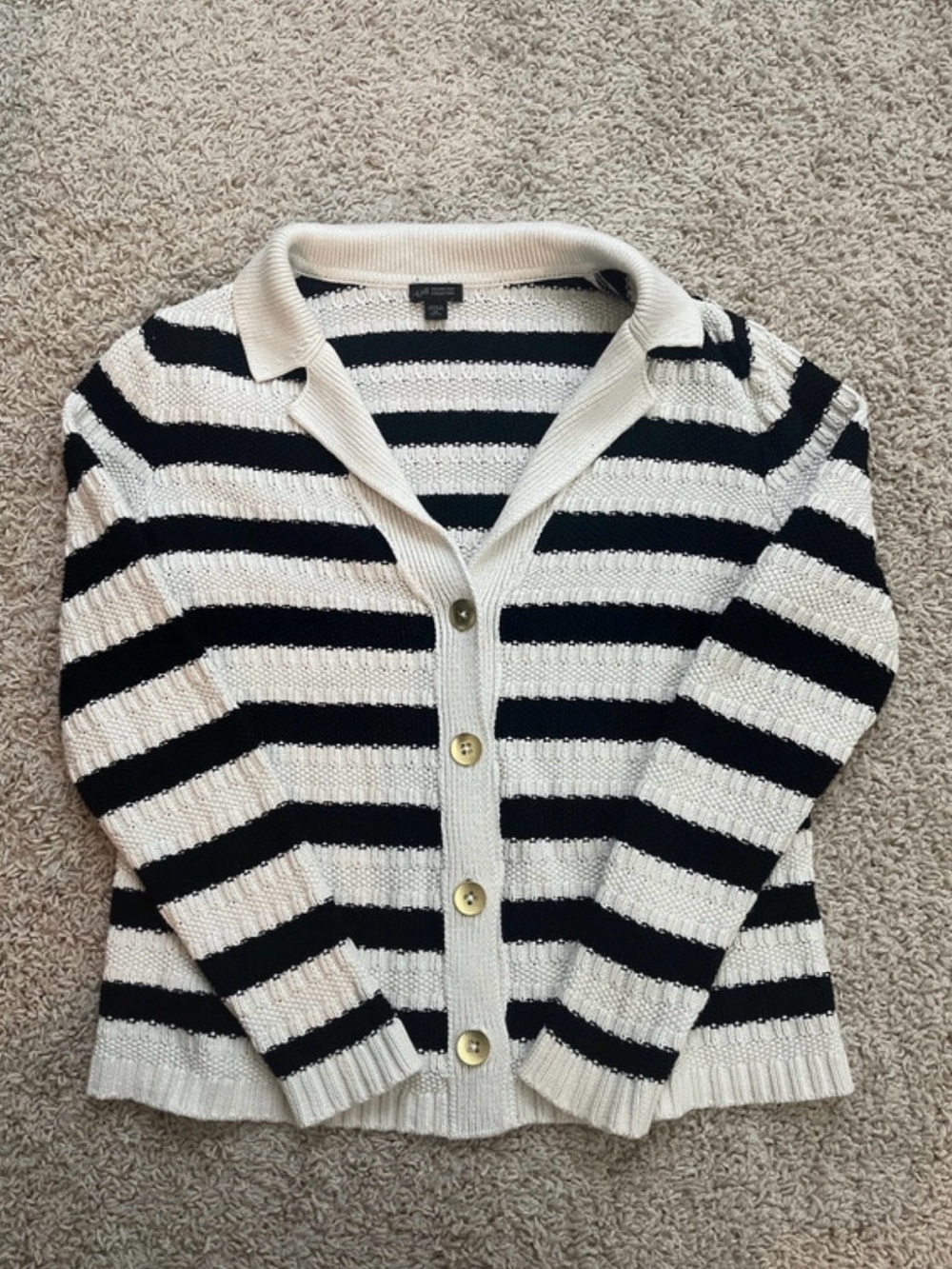 J. Jill Black and Cream Striped Button Cardigan